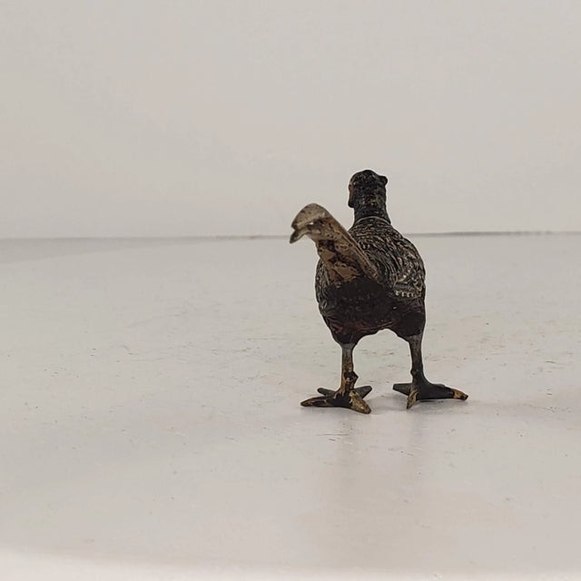 Metal Vintage Mid 20th Century Austria Bronze Cold Painted Ring-Necked Pheasant Miniature Figurines - a Pair For Sale - Image 7 of 13
