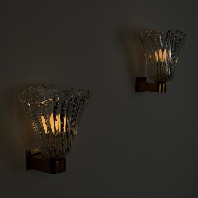 Gold Bullicante Murano Glass Wall Sconces from Seguso, 1940s, Set of 2 For Sale - Image 8 of 18