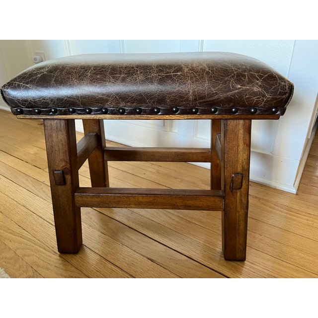 Pottery Barn Caden Leather Stool For Sale - Image 10 of 12