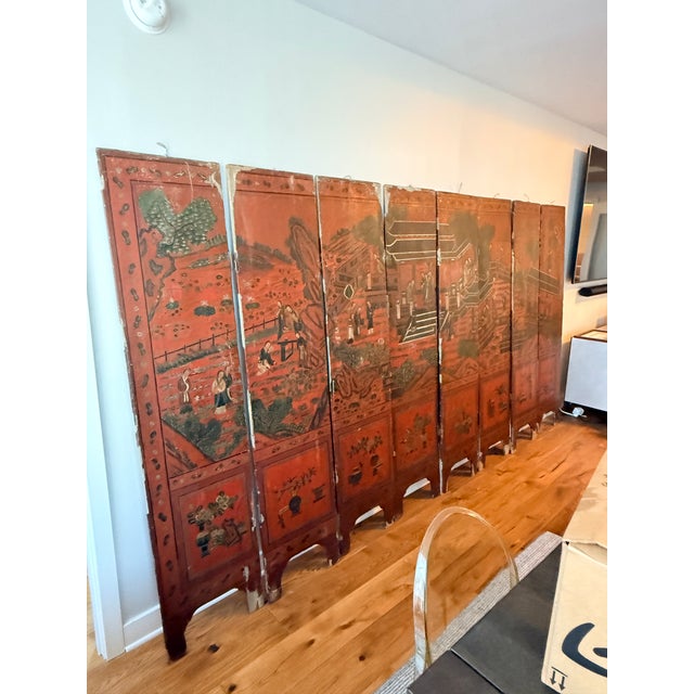 8 Panel Antique Wooden Chinese Screen This is our favorite screen we’ve listed. Beautiful red background with detailed...