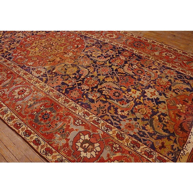Traditional 1800s Blue Navy Geometric Traditional Nw Persian Rug With Inscription 7' X 15' Hand Knotted Wool Carpet For Sale - Image 3 of 6