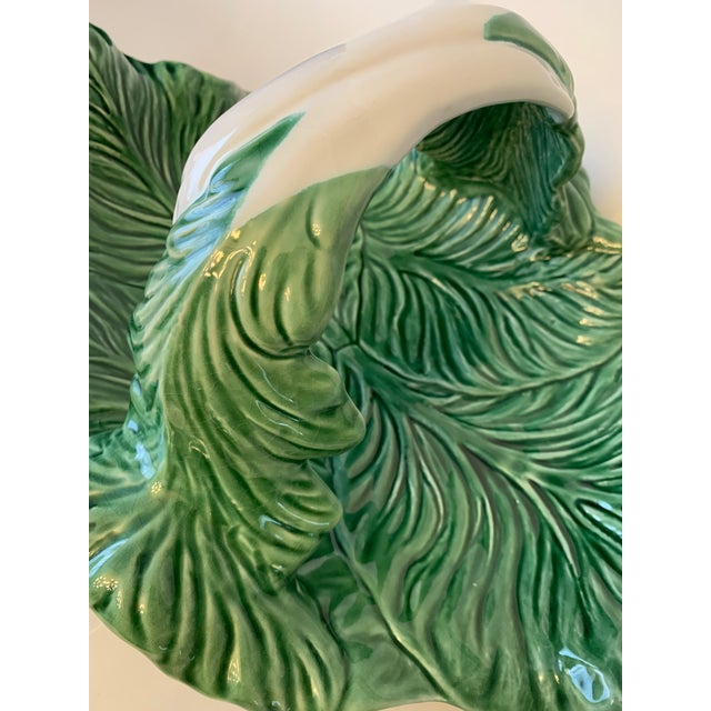 Bordallo Pinheiro Vintage Rare Bordallo Pinheiro Large Majolica Cabbageware Serving Platter With Handle Centerpiece For Sale - Image 4 of 7