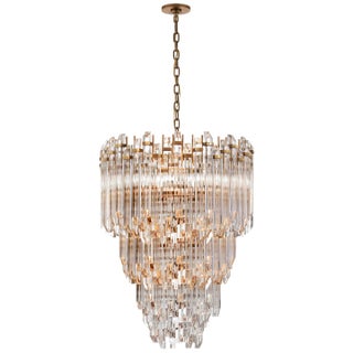 Suzanne Kasler for Visual Comfort Signature Adele Three-Tier Waterfall Chandelier in Hand-Rubbed Antique Brass with Clear Acrylic For Sale