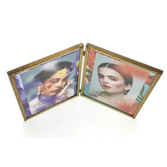 Golden Tone Vintage Double Side Desktop Photo Display For Sale - Image 4 of 10