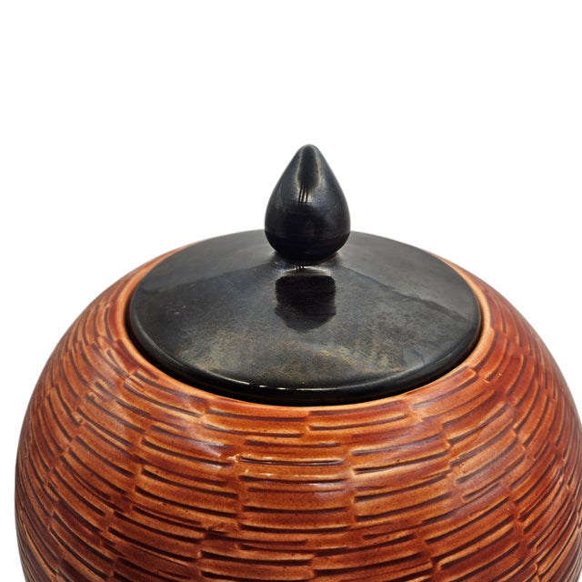 A remarkable vintage mid-century Italian ceramic ginger jar (lidded urn) attributed to Bitossi. Crafted in Italy circa...