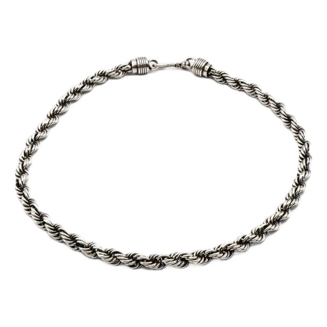 Vintage Heavy 975 Sterling Silver Twisted Rope Chain Necklace Size 18.5 Inches For Sale