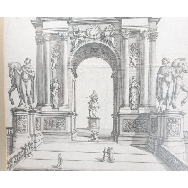 Paper 17th Century Italian Architectural Engraving of Arco Trionfale by Carlo Rainaldi For Sale - Image 7 of 13