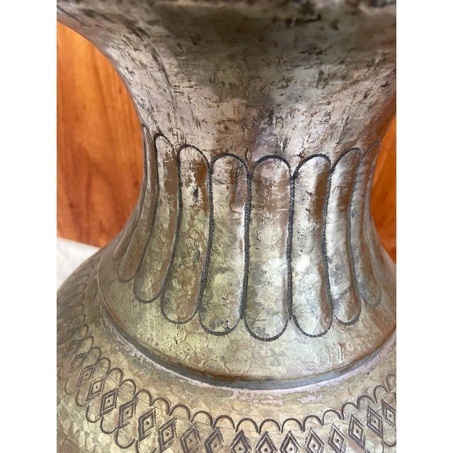 Late 20th Century Hammered Metal Indian Sanskrit Floor Vase For Sale - Image 11 of 12