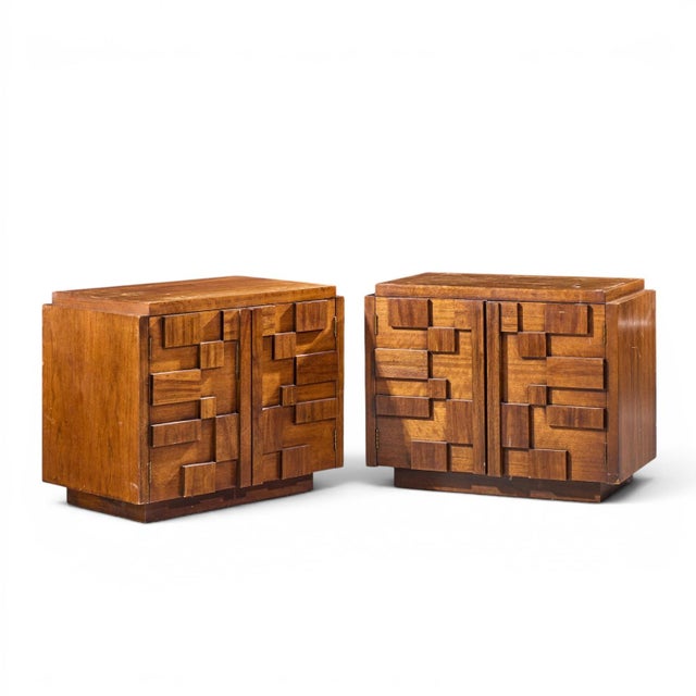 Lane Staccato Brutalist Mid Century Nightstands - Pair Each nightstand measures: 27.75 wide x 16.5 deep x 22.25 inches...