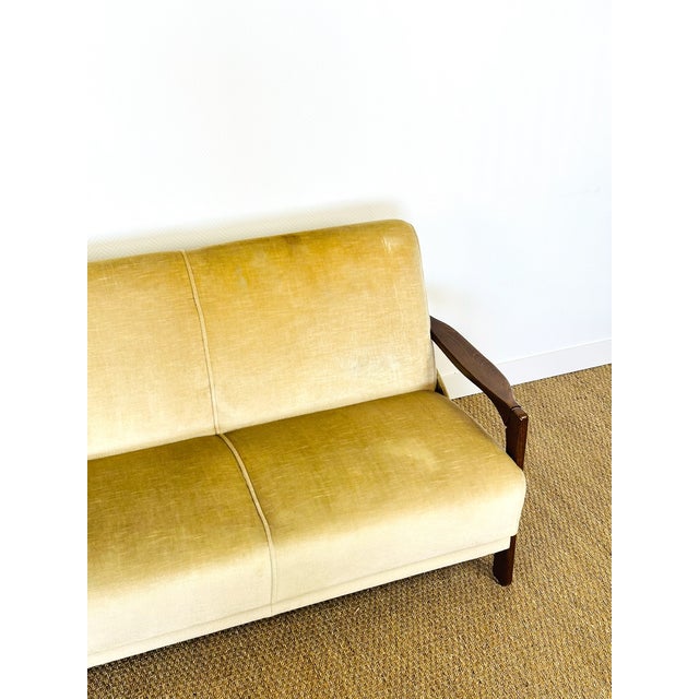 Beige Vintage Scandinavian Velvet Convertible Sofa and Armchair, 1960s, Set of 2 For Sale - Image 8 of 18