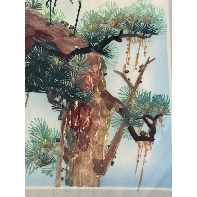 Mid 20th Century Mid Century Japanese Crane Fiber Art Wall Panel-Framed-Textural Natural Collage For Sale - Image 5 of 10