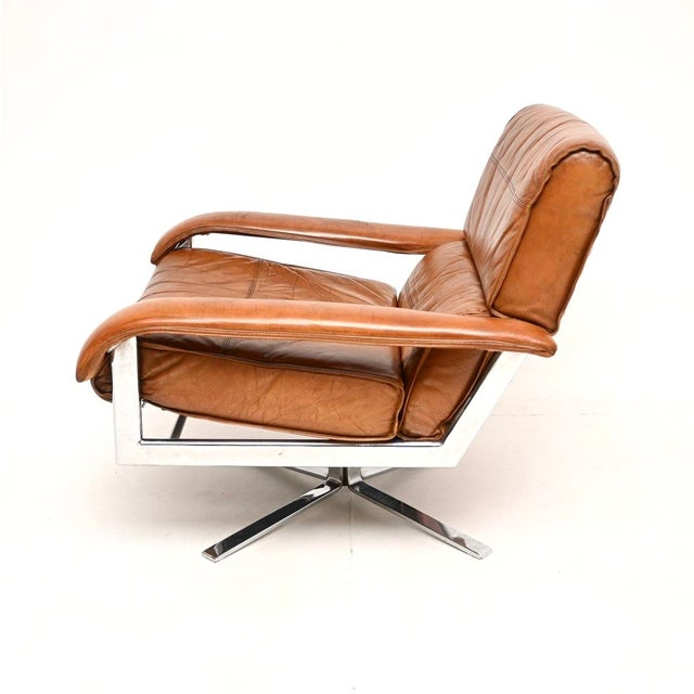 1970s Vintage Leather and Chrome Swivel Armchair from Pieff, 1970 For Sale - Image 5 of 11