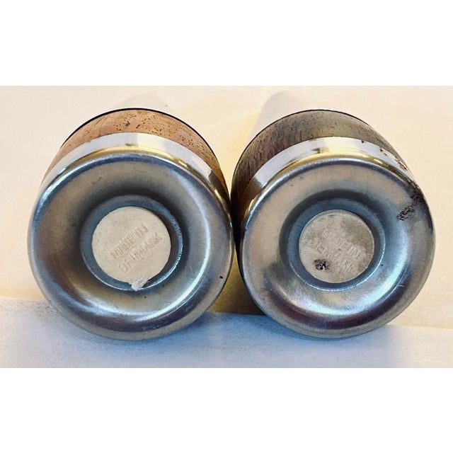 Mid-Century Modern Vintage Danish Pair of Rosewood and Stainless Steel Salt and Pepper Shakers For Sale - Image 3 of 3