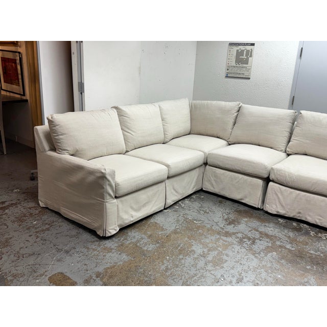 Transitional Lee Industries With Marie Flora Linen Coverall Sectional For Sale - Image 3 of 12