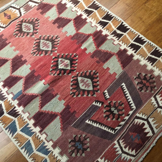 Tribal Vintage Kilim Rug: Tribal Motifs | 2'11"x3'10" For Sale - Image 3 of 6