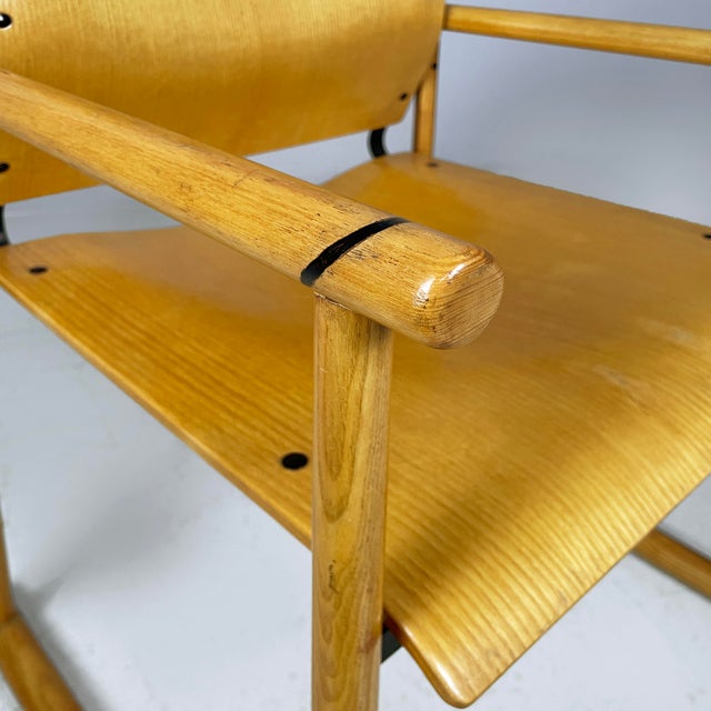 Italian Modern Chairs with Armrests in Wood and Black Metal, 1970s, Set of 2 For Sale - Image 13 of 18