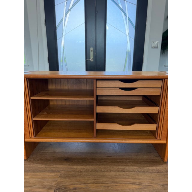 1960s 1970s Exceptional Poul Hundevad Danish Modern Teak Executive Credenza / Sideboard With Tambour Doors – 87.75" For Sale - Image 5 of 12