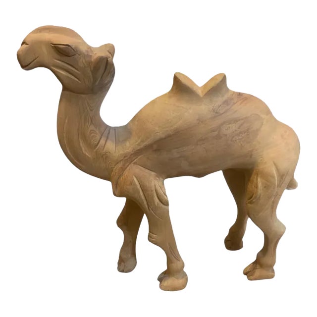 1990s Walnut Camel Decor Figurine For Sale