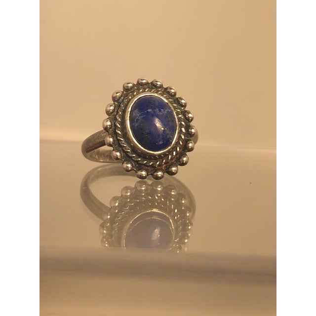 Rustic Vintage Navajo Lapis Lazuli Sterling Ring (Size 7.75) For Sale - Image 3 of 11