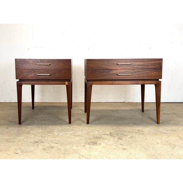 Mid-Century Modern Mid Century Modern Two-Drawer Walnut Nightstands / Side Tables Restored For Sale - Image 3 of 12