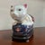 English Famille Rose Ceramic Cat With Base For Sale - Image 3 of 9