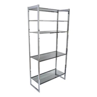 Mid Century Modern Baughman Style Chrome Smoked Glass Etagere Bookcase Shelf For Sale