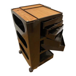 Joe Colombo Boby Space Age Black and Teak Cart For Sale