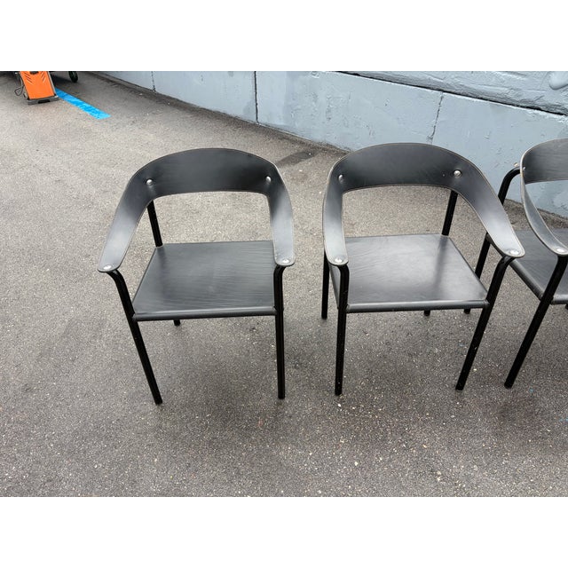 Set of Eight Attributed Artelano Black Leather Arm Chairs, Italy 1980s For Sale - Image 13 of 18