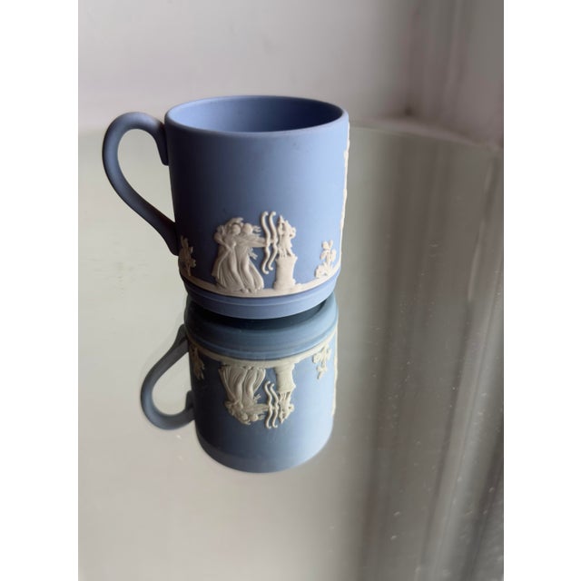 English Vintage Wedgwood Blue Jasperware Demitasse Cup and Saucer Set For Sale - Image 3 of 8