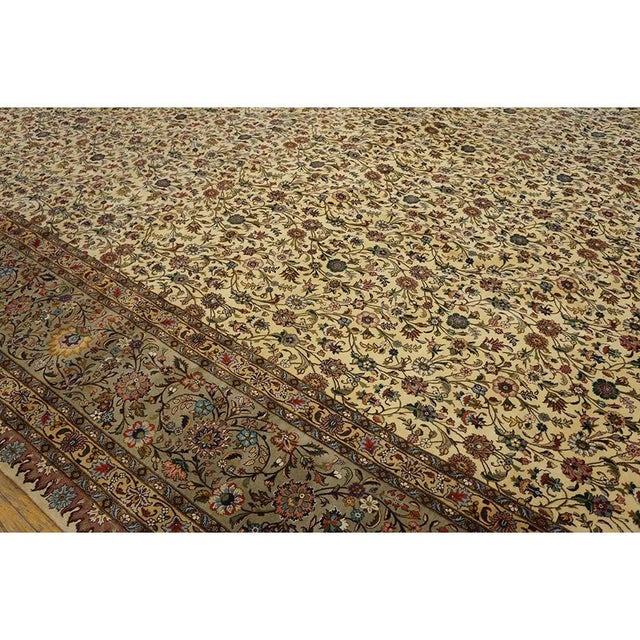 1940s Mid Century Modern Beige Fine Floral Large Scale Antique Tabriz Knotted Wool Rug For Sale - Image 5 of 12