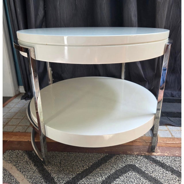 Beautiful side table from MGBW. Add a pop of bright white to a room with this piece. Modern mix of materials: white-...