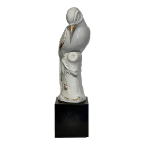 Early 20th Century Ceramic Heron Bird on Marble Base