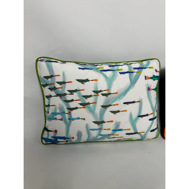 Gorgeous lumbar pillow set made from S. Harris printed fabric made with mix-match welt and backs. This fish print is funky...