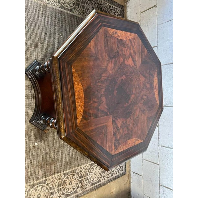 Victorian Antique Victorian Venetian Renaissance Style Burled Wood Octagonal Parlor Table Center Table For Sale - Image 3 of 15