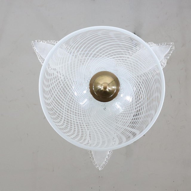Mid-Century White Latticino Murano Frond Light For Sale - Image 9 of 12