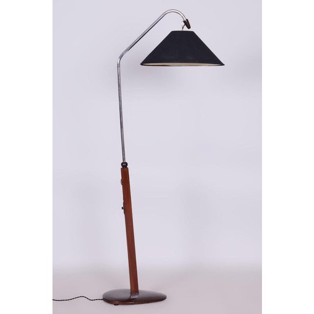 Metal Art Deco Floor Lamp in Beech & Chrome-Plated Steel, Czech, 1930s For Sale - Image 7 of 11