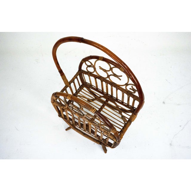 1950s Italian Bamboo & Rattan Magazine Rack, 1950s For Sale - Image 5 of 14
