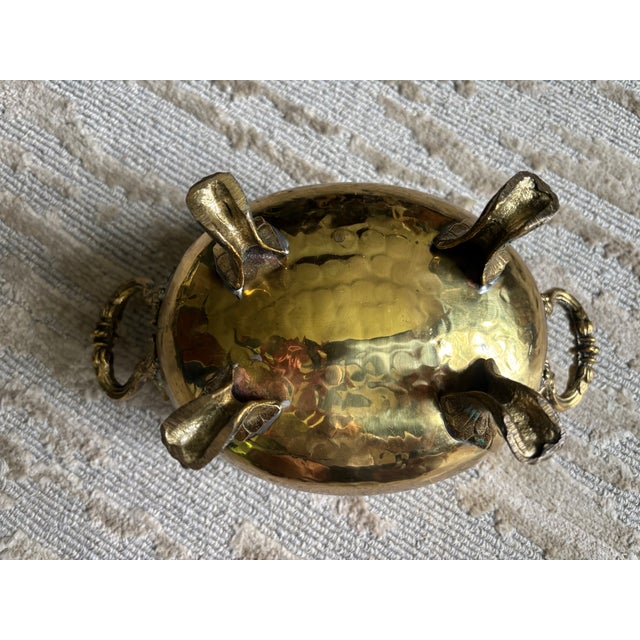 Mid-Century Modern Hammered Brass Cachepot With Paw Feet For Sale - Image 3 of 9