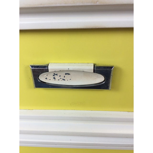 Mid Century Space Age Style Lowboy Dresser With Mounted Mirror & Yellow Drawer Faces For Sale In Philadelphia - Image 6 of 18