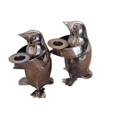 Figurative 1990s Restoration Hardware Penguin Silver-Plated Candle Holders Set of 2 For Sale - Image 3 of 11
