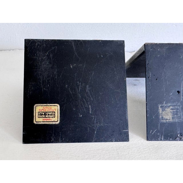 Vintage 1970s Natural Stone & Metal Bookends by Eilon Mosaics Israel, a Pair For Sale - Image 4 of 4