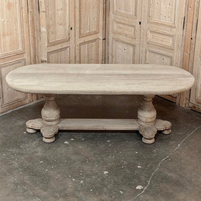 French Mid-Century Oval Trestle Table ~ Stripped Solid Oak For Sale - Image 15 of 18