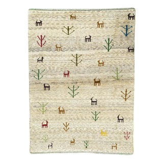 Hand-Knotted Gabbeh Nomadic Rug with Natural Tones & Symbolism For Sale