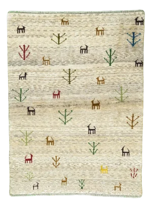 Hand-Knotted Gabbeh Nomadic Rug with Natural Tones & Symbolism