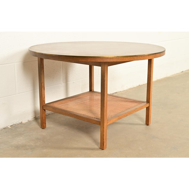 Calvin Furniture Paul McCobb Irwin Collection Mahogany, Brass, and Cane Leather Top Coffee Table, 1950s For Sale - Image 4 of 9