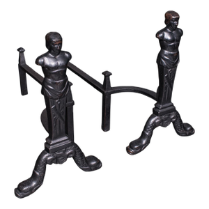 Pair of Vintage Figural Andirons, English, Fire Dog, Fireplace Rests, Art Deco