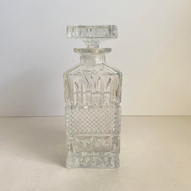 Vintage Bohemian Crystal Whiskey Decanter Square Faceted Cut Glass