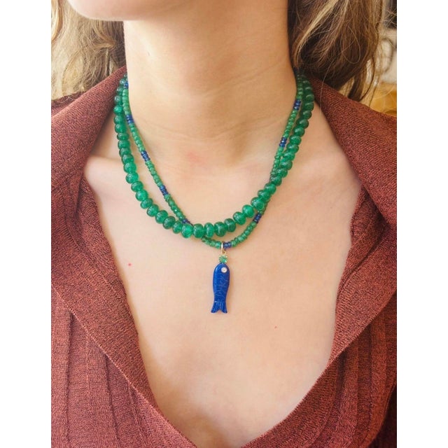 Emerald & Blue Sapphire Necklace With 14k Gold For Sale In New York - Image 6 of 7