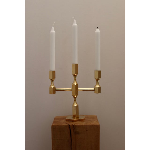 Vintage Swedish Brass Three-Arm Candelabra by Gusum, 1974 For Sale - Image 6 of 7