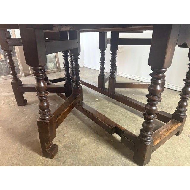 Wood English Oak Gateleg Dining Table With Turned Supports For Sale - Image 7 of 15